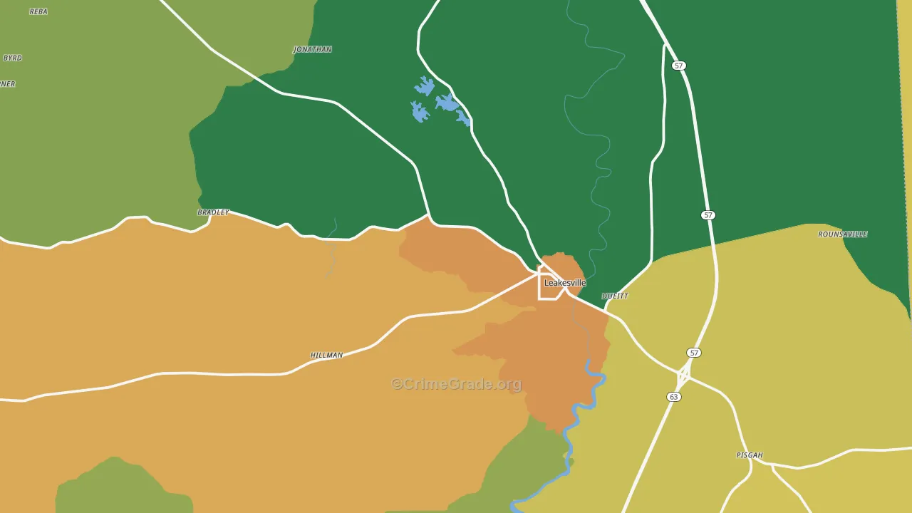 Leakesville, MS Map of Burglary Rates