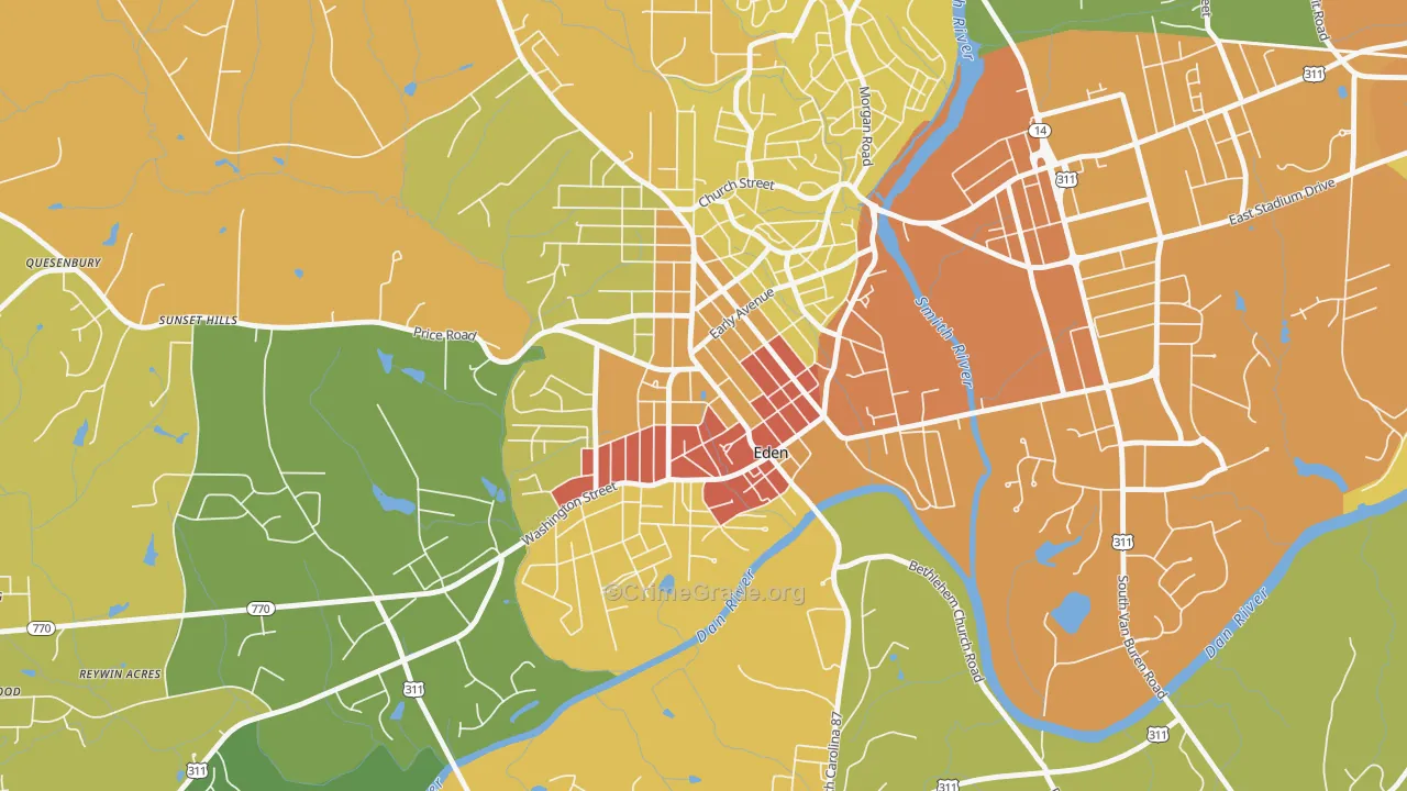 Leaksville, Eden, NC Map of Burglary Rates
