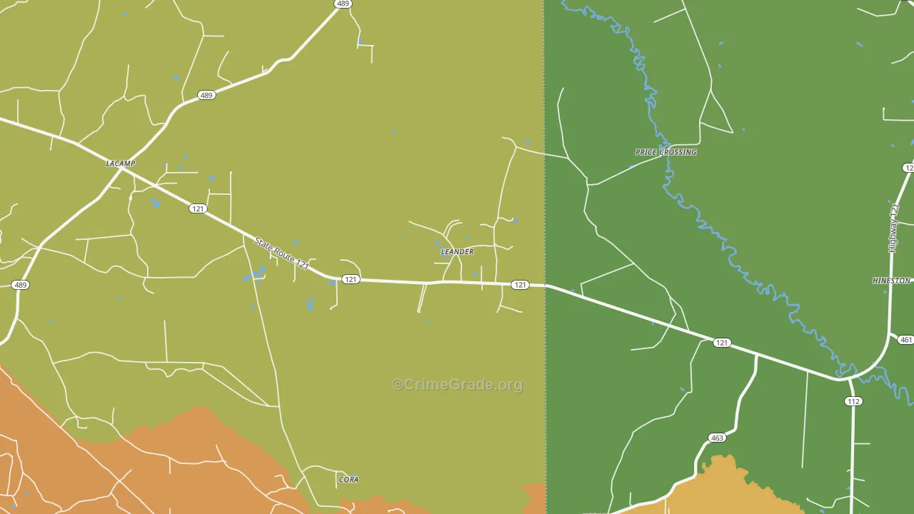 Leander, LA Map of Burglary Rates