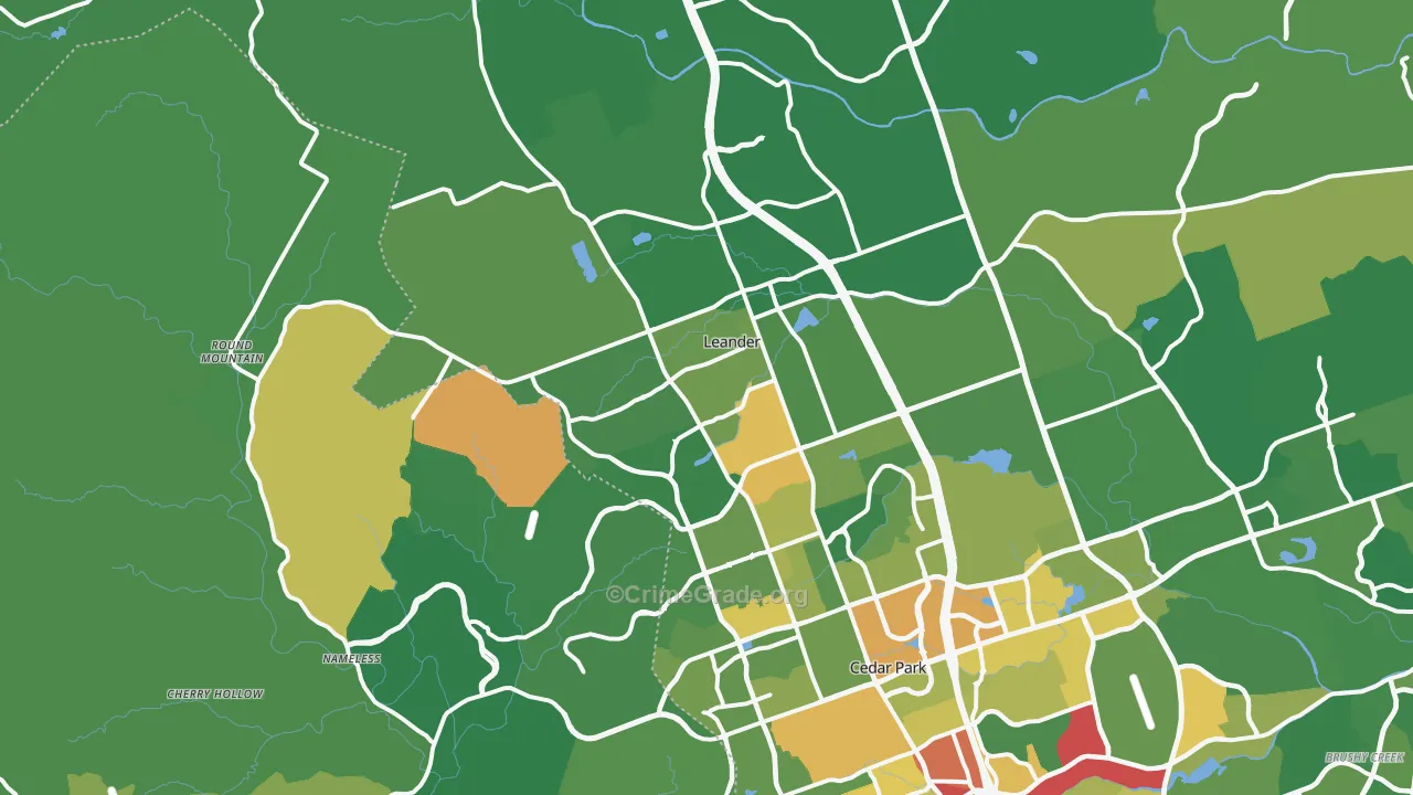 Leander, TX Map of Burglary Rates