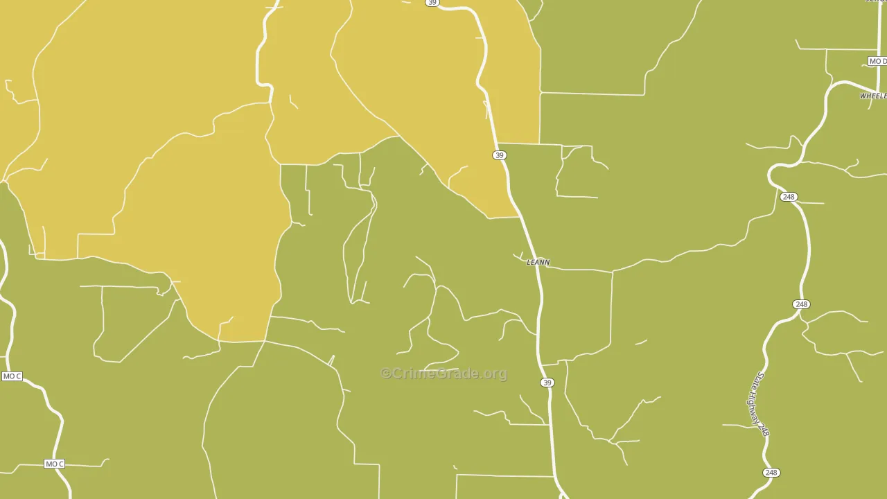 Leann, MO Map of Burglary Rates