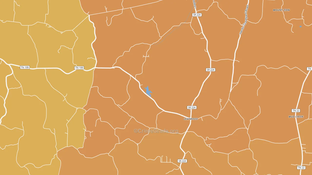 Leapwood, TN Map of Burglary Rates
