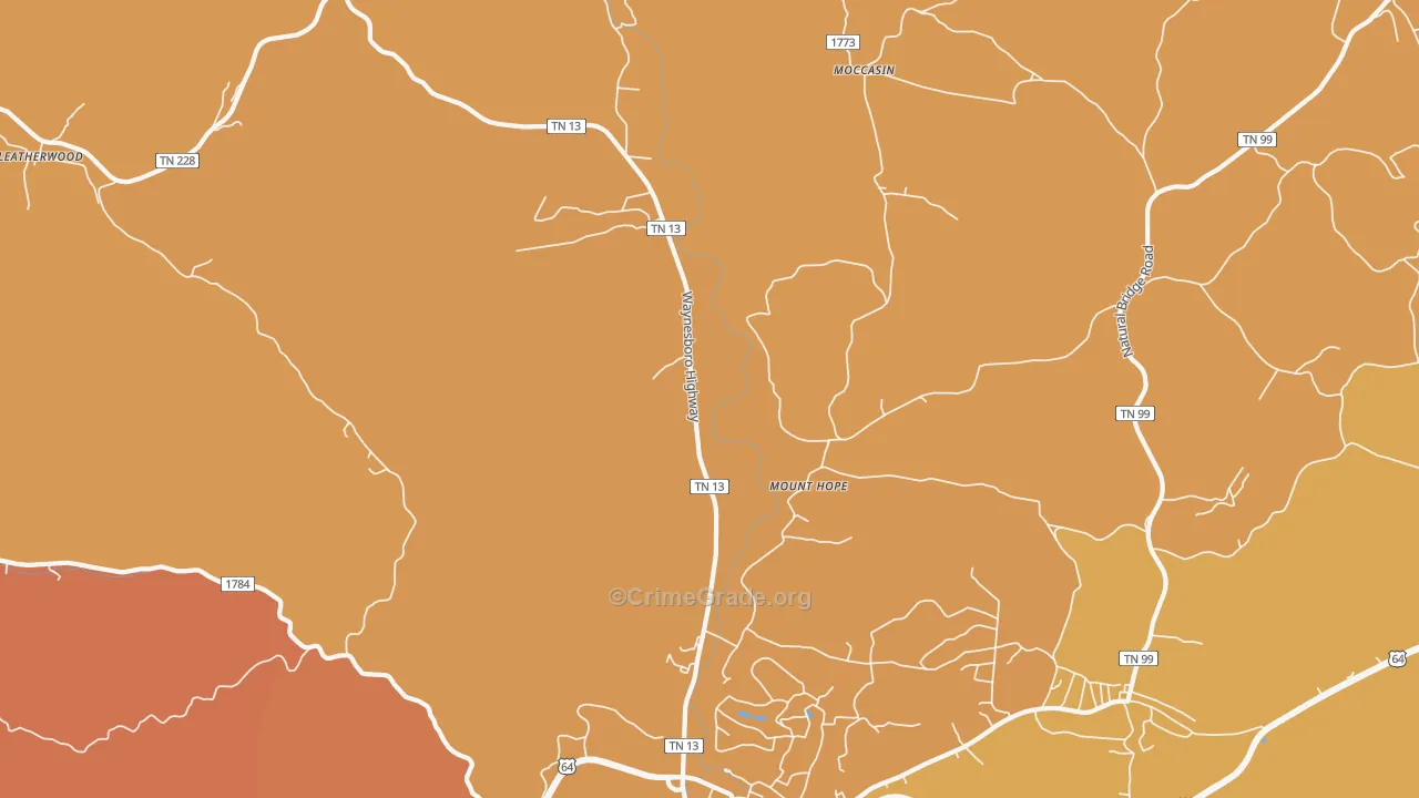 Leatherwood, TN Map of Burglary Rates