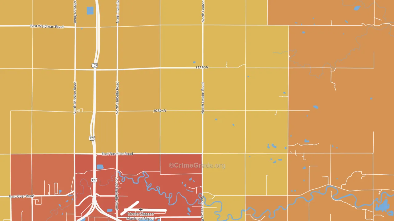 Leaton, MI Map of Burglary Rates