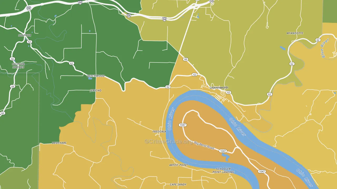 Leavenworth, IN Map of Burglary Rates