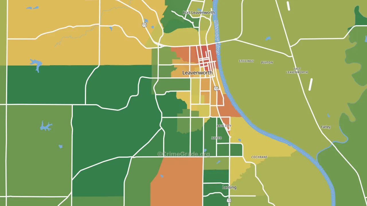 Leavenworth, KS Map of Burglary Rates