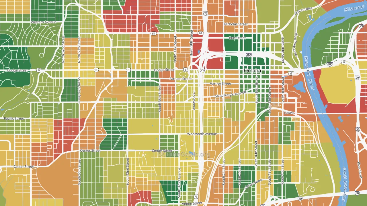 Leavenworth, Omaha, NE Map of Burglary Rates