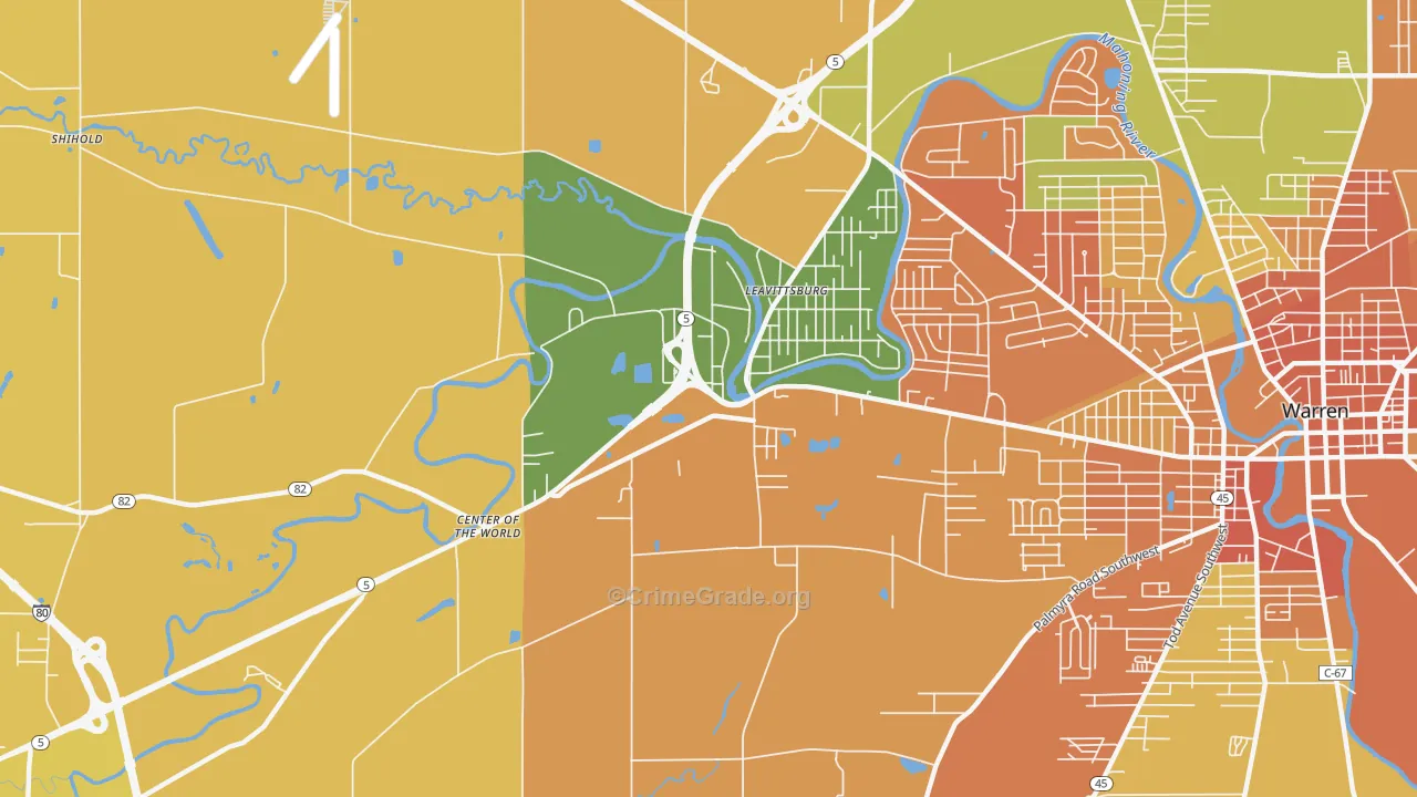 Leavittsburg, OH Map of Burglary Rates