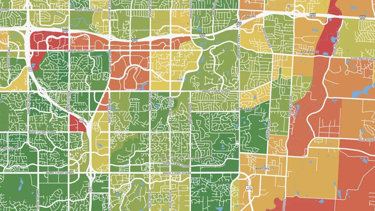 Leawood, KS Map of Burglary Rates