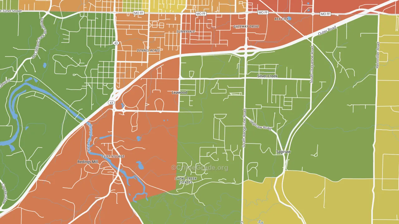 Leawood, MO Map of Burglary Rates