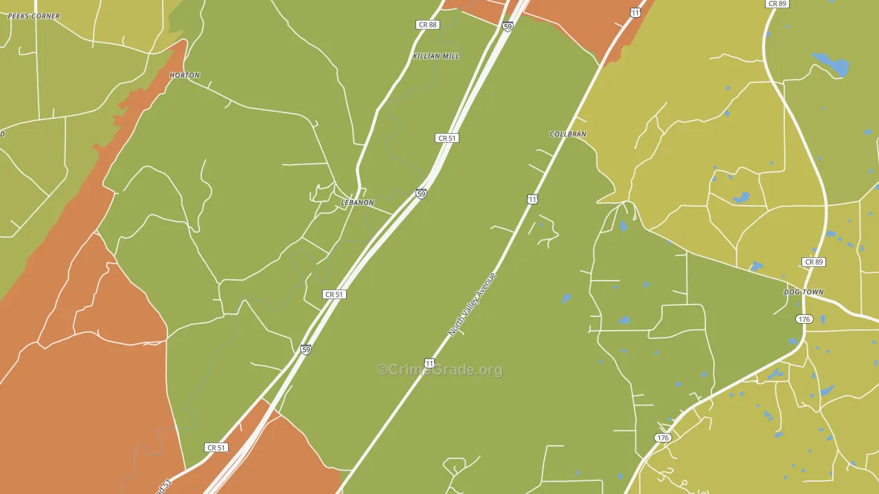 Lebanon, AL Map of Burglary Rates