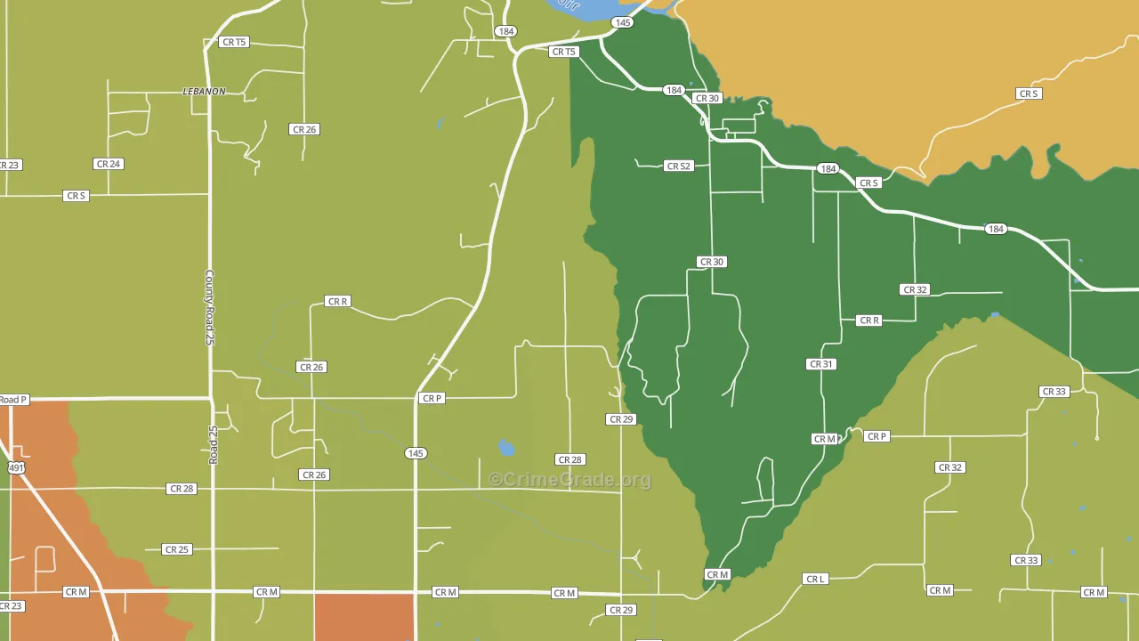 Lebanon, CO Map of Burglary Rates
