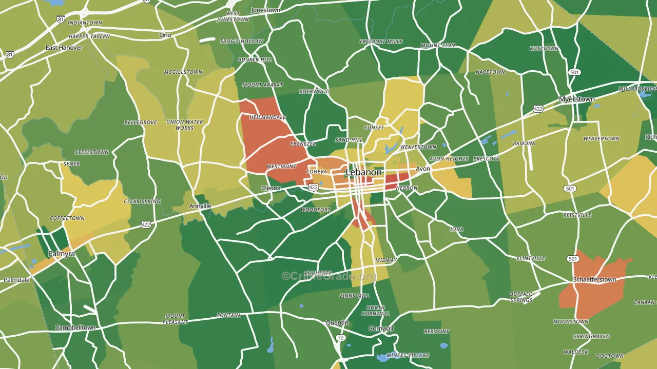 Lebanon County, PA Map of Burglary Rates