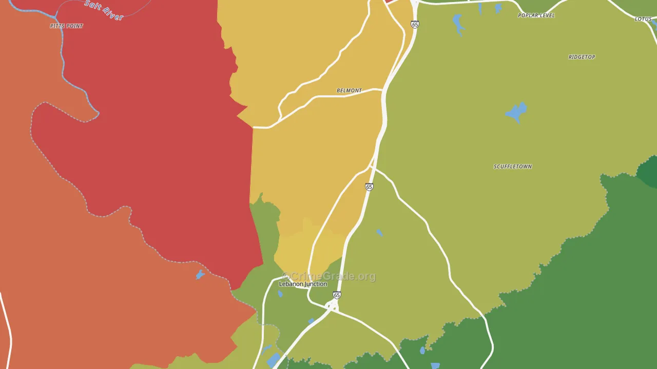 Lebanon Junction, KY Map of Burglary Rates