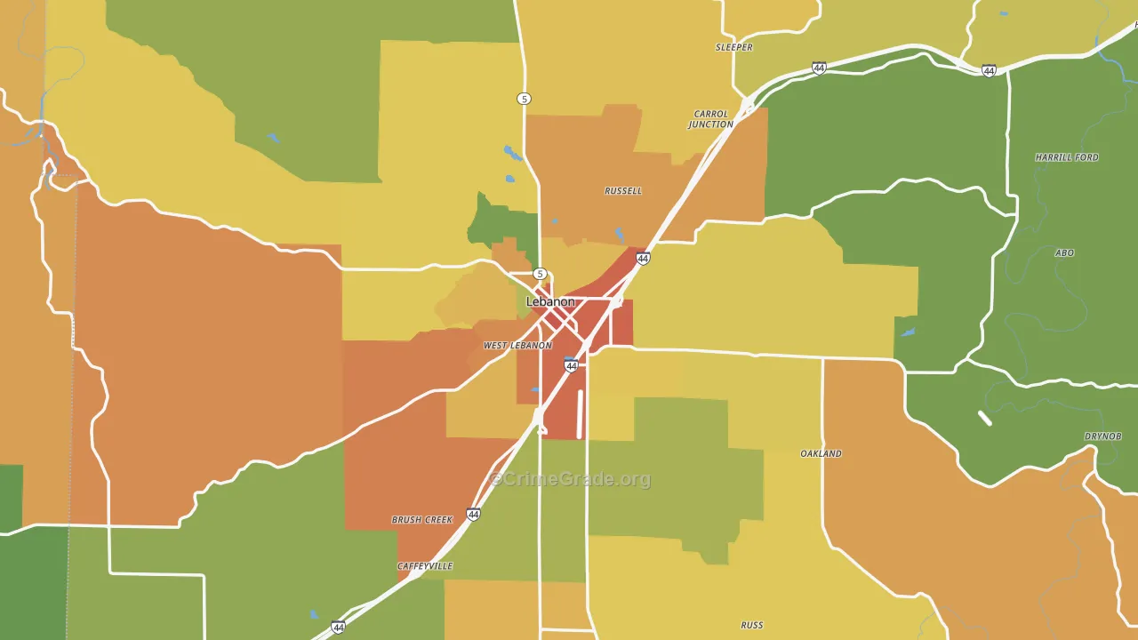 Lebanon, MO Map of Burglary Rates