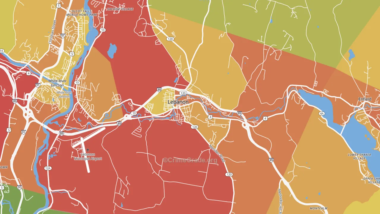 Lebanon, NH Map of Burglary Rates