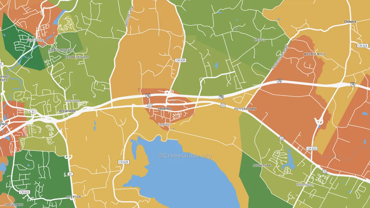 Lebanon, NJ Map of Burglary Rates