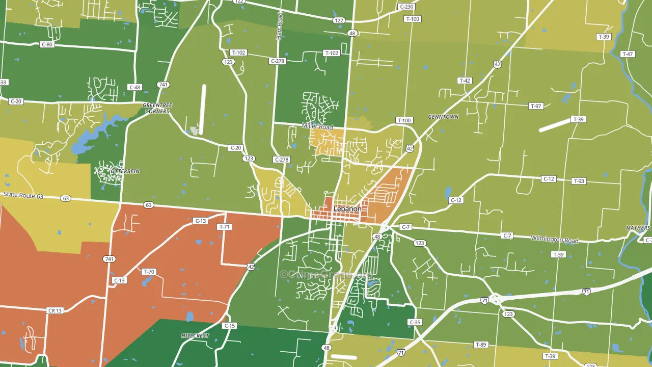 Lebanon, OH Map of Burglary Rates