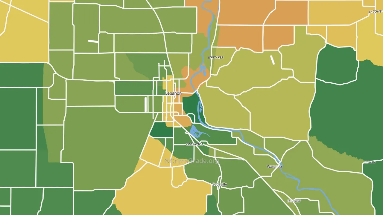 Lebanon, OR Map of Burglary Rates