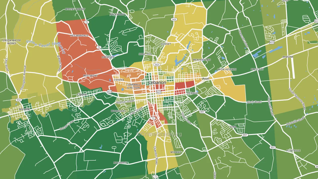 Lebanon, PA Map of Burglary Rates