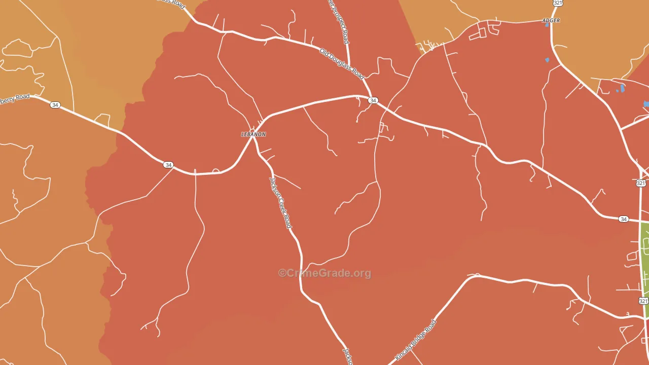 Lebanon, SC Map of Burglary Rates