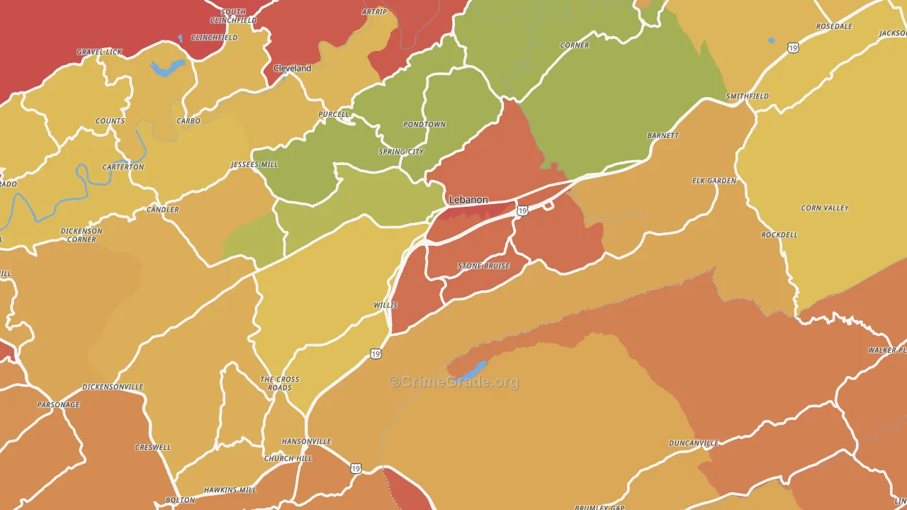 Lebanon, VA Map of Burglary Rates