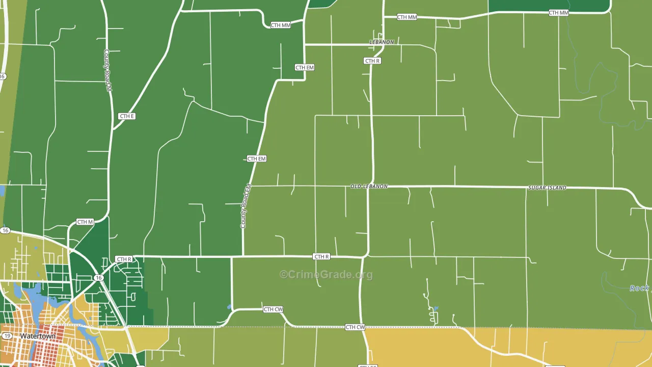 Lebanon, WI Map of Burglary Rates