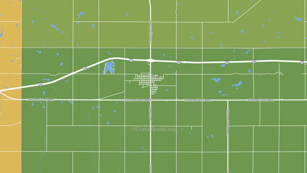 Lebo, KS Map of Burglary Rates