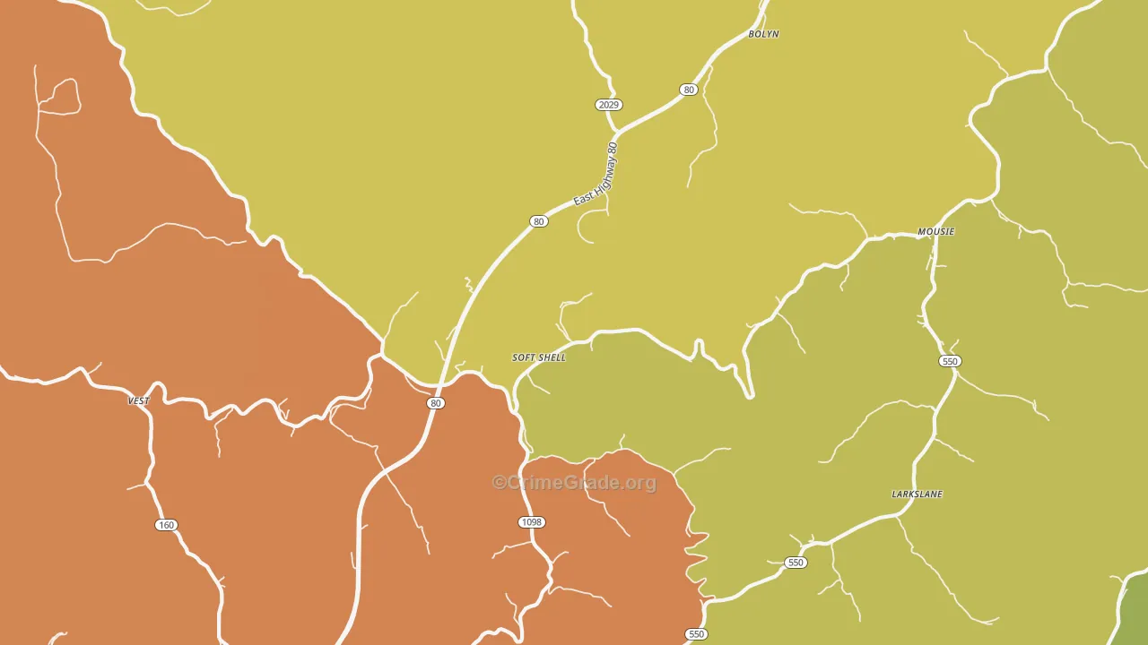 Leburn, KY Map of Burglary Rates