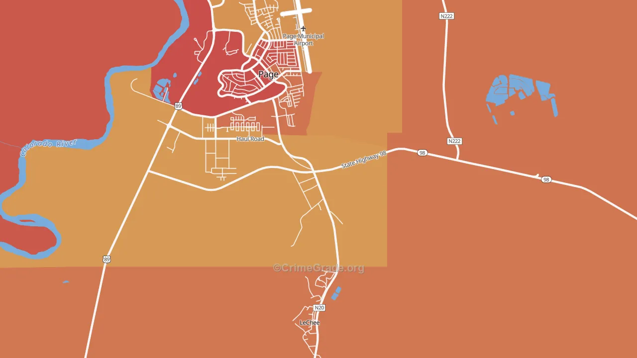 Lechee, AZ Map of Burglary Rates