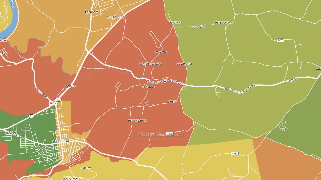 Leckrone, PA Map of Burglary Rates