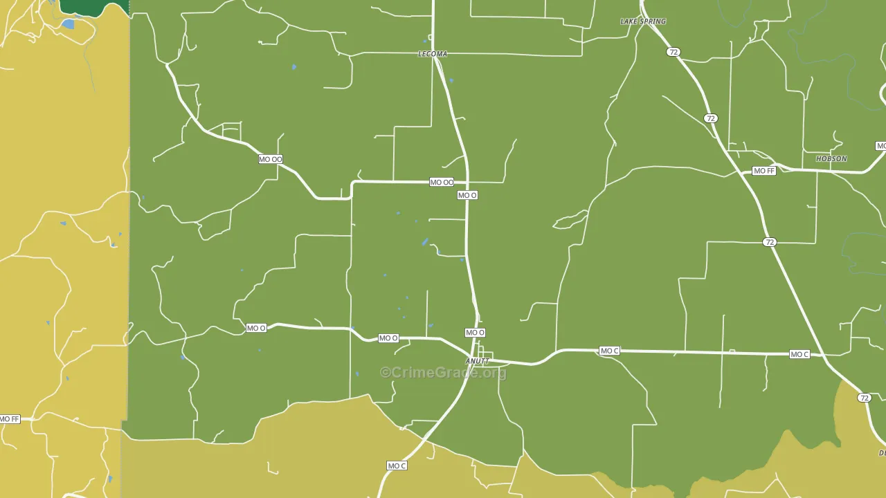 Lecoma, MO Map of Burglary Rates