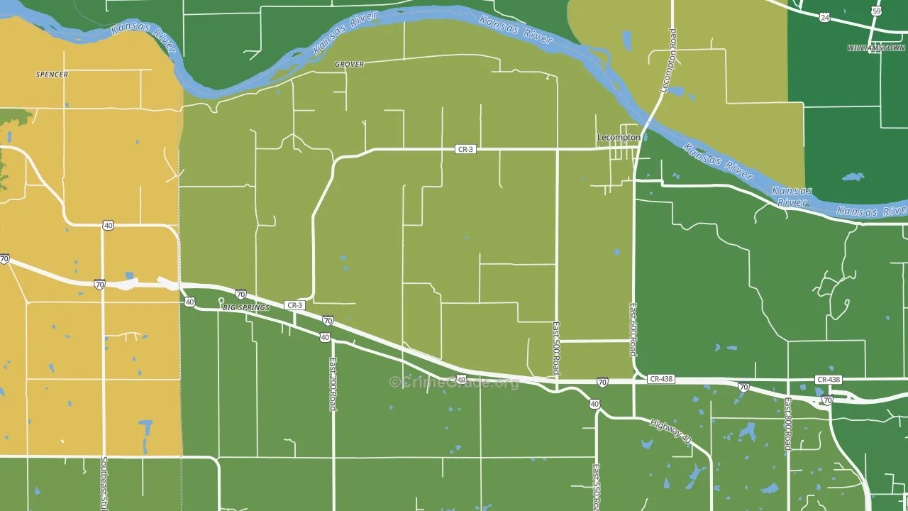 Lecompton, KS Map of Burglary Rates