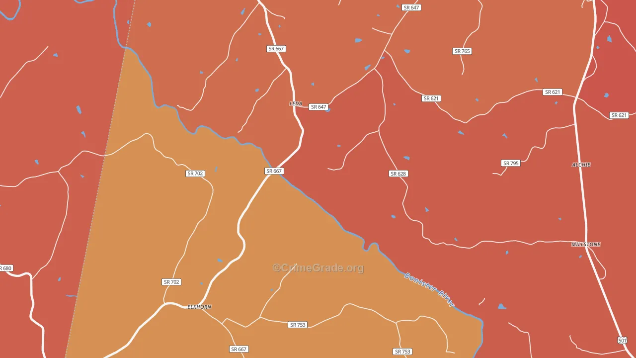 Leda, VA Map of Burglary Rates