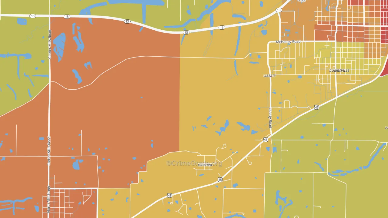 Ledford, IL Map of Burglary Rates