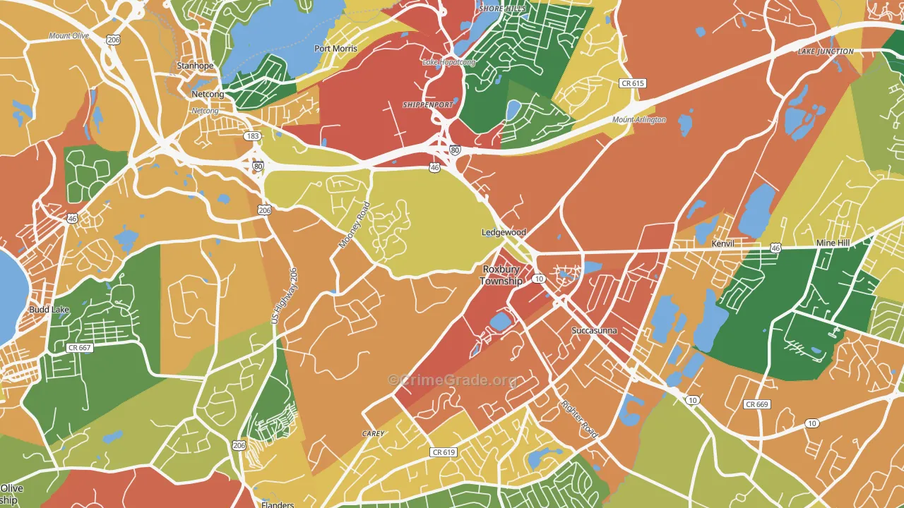 Ledgewood, NJ Map of Burglary Rates