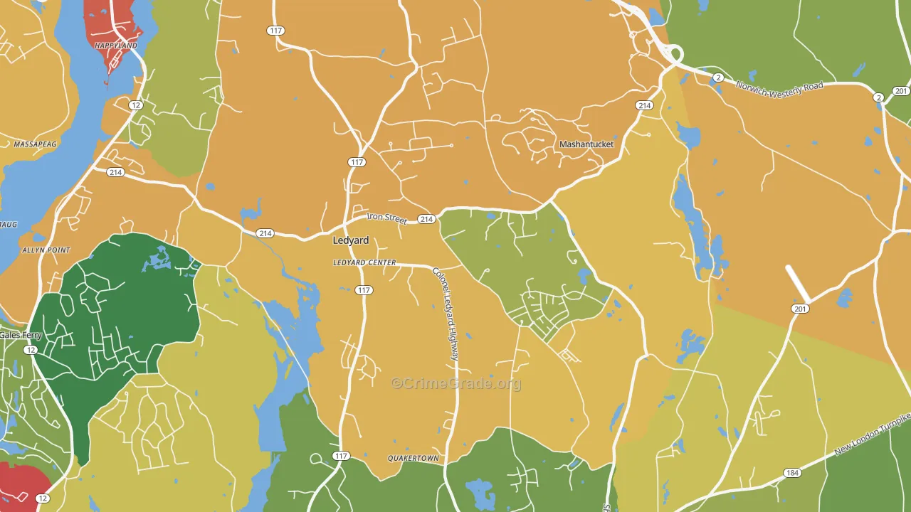 Ledyard, CT Map of Burglary Rates