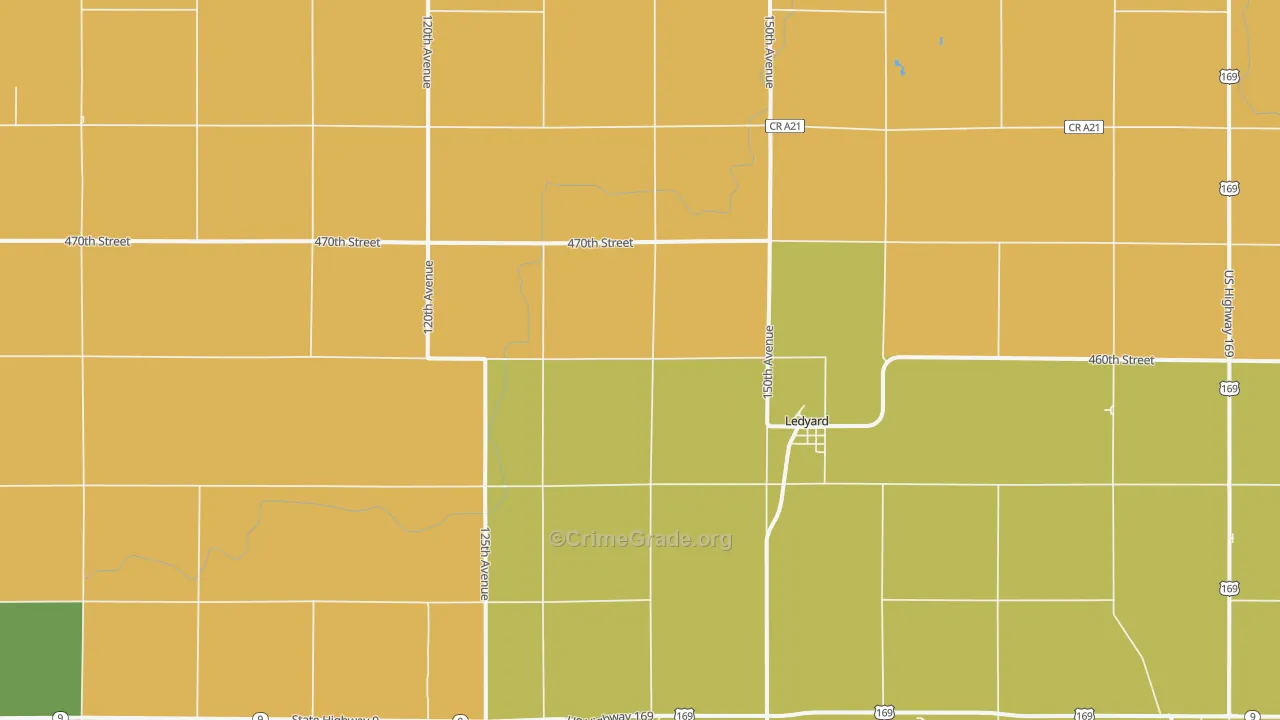 Ledyard, IA Map of Burglary Rates