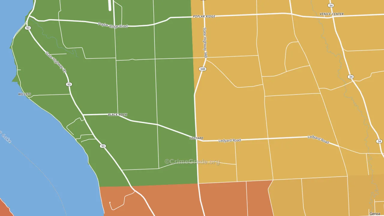 Ledyard, NY Map of Burglary Rates