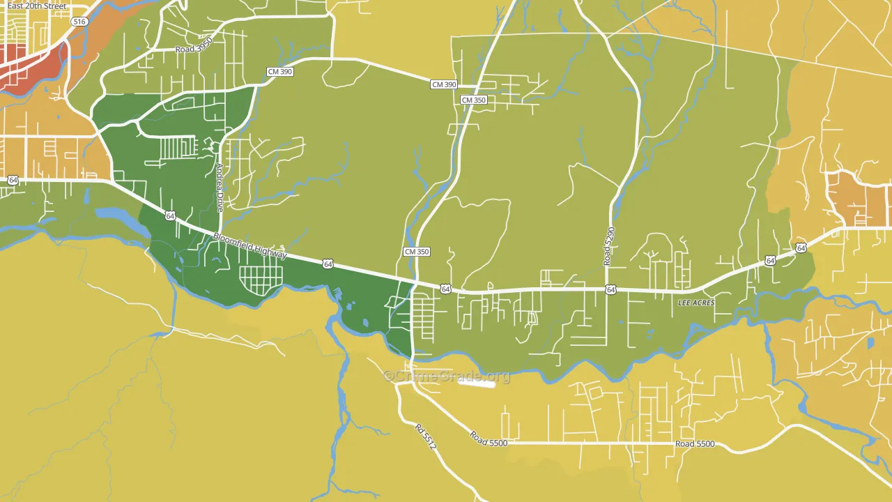 Lee Acres, NM Map of Burglary Rates