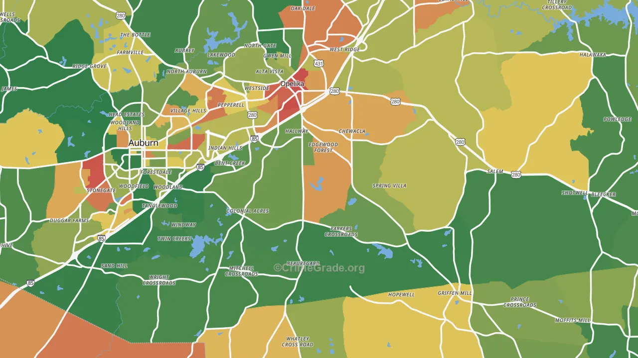 Lee County, AL Map of Burglary Rates
