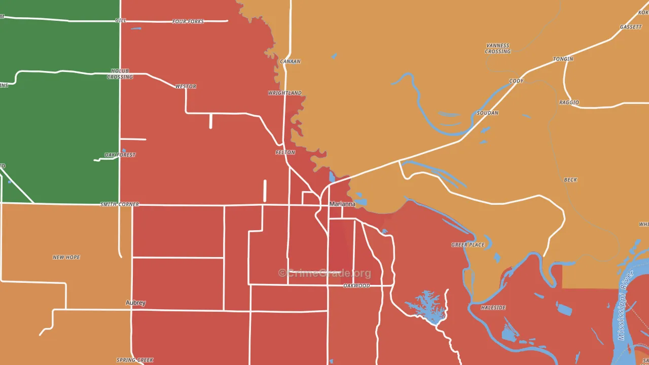 Lee County, AR Map of Burglary Rates