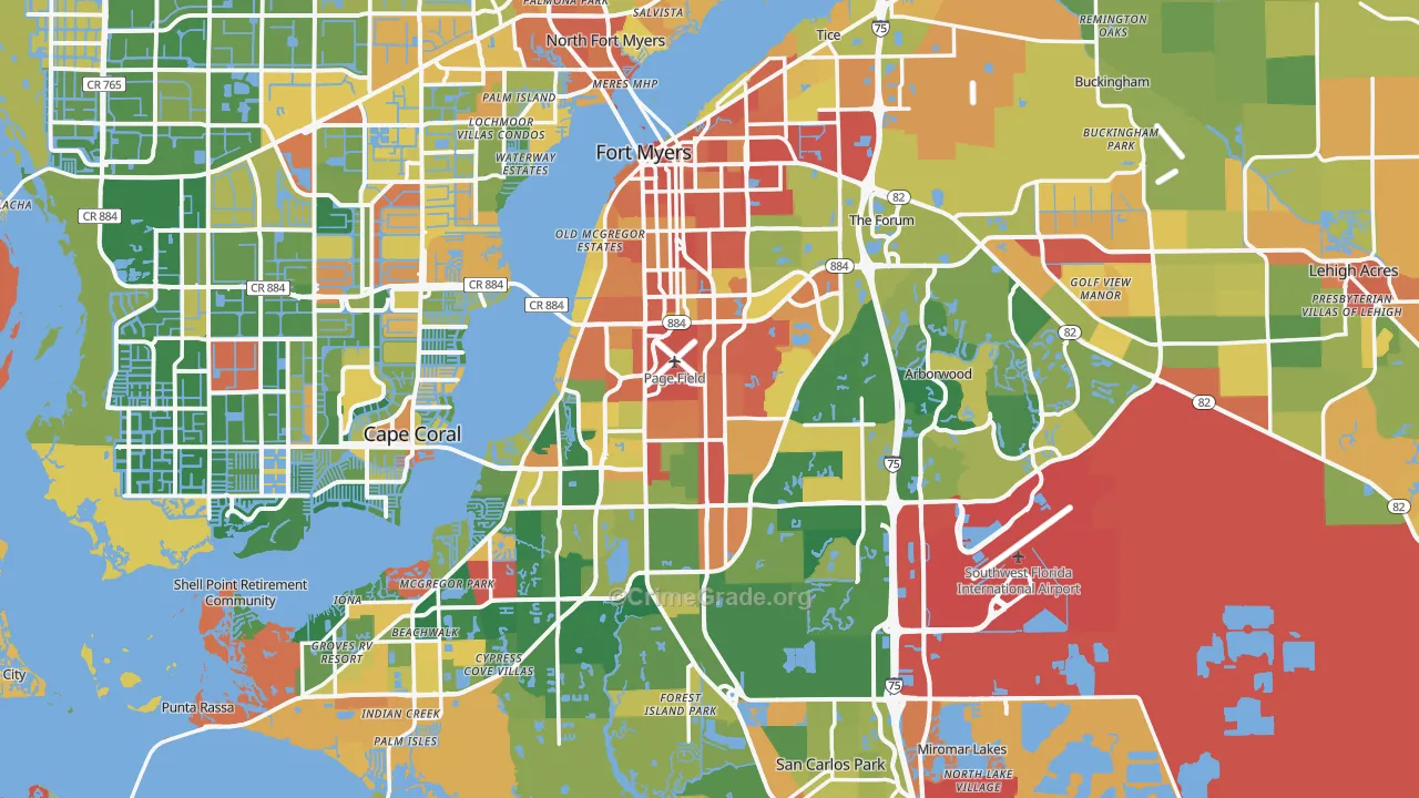 Lee County, FL Map of Burglary Rates