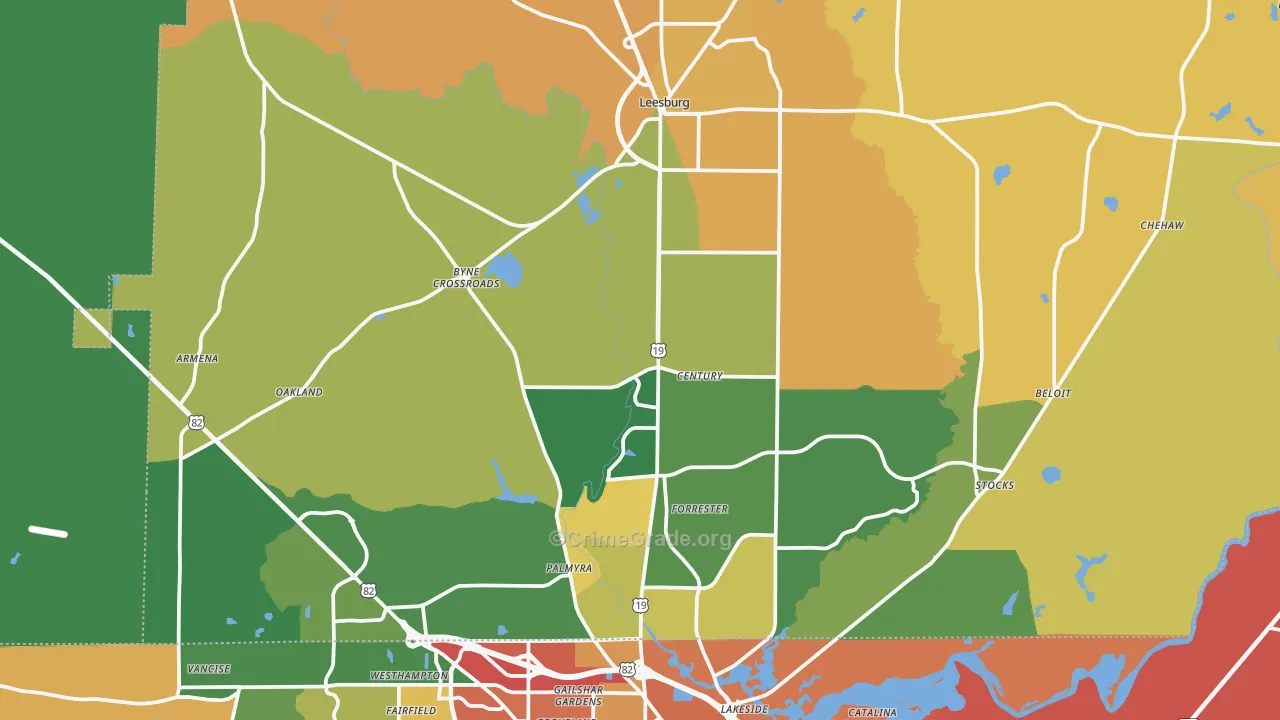 Lee County, GA Map of Burglary Rates