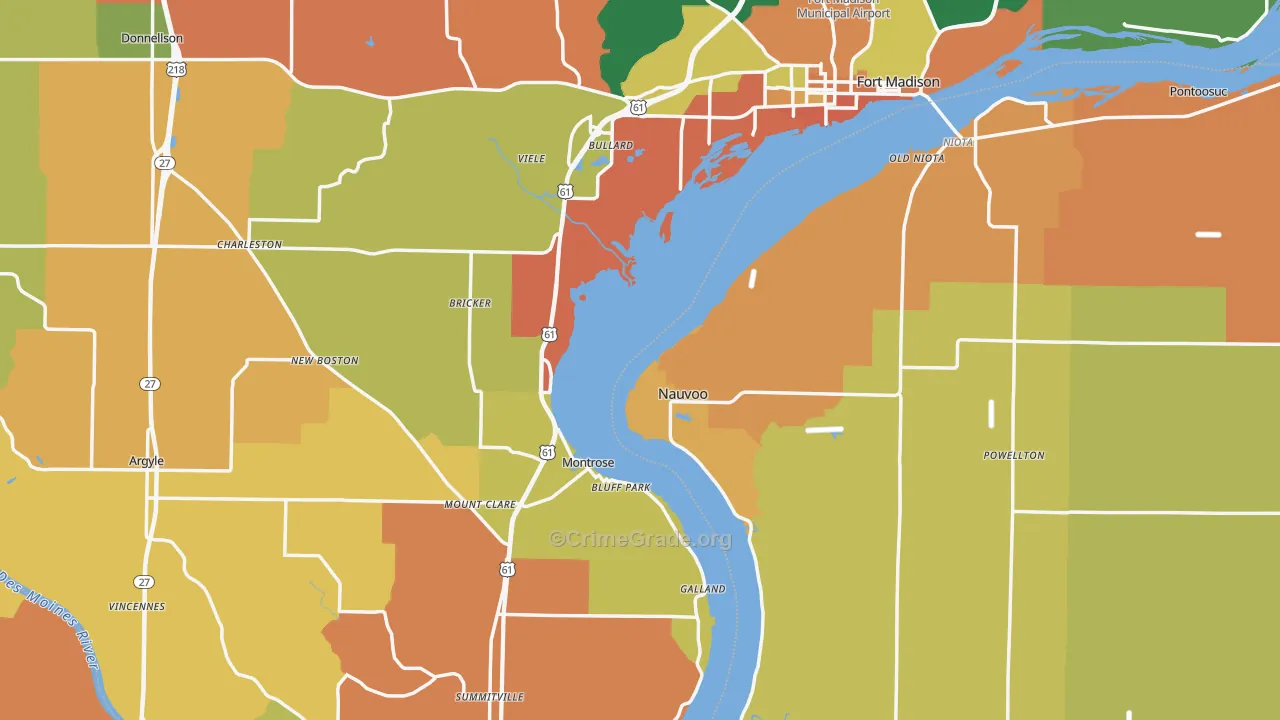 Lee County, IA Map of Burglary Rates