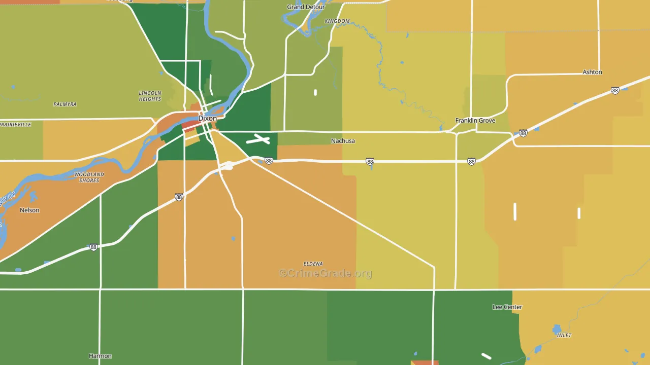 Lee County, IL Map of Burglary Rates