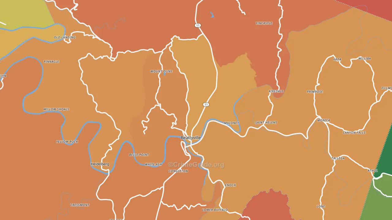 Lee County, KY Map of Burglary Rates