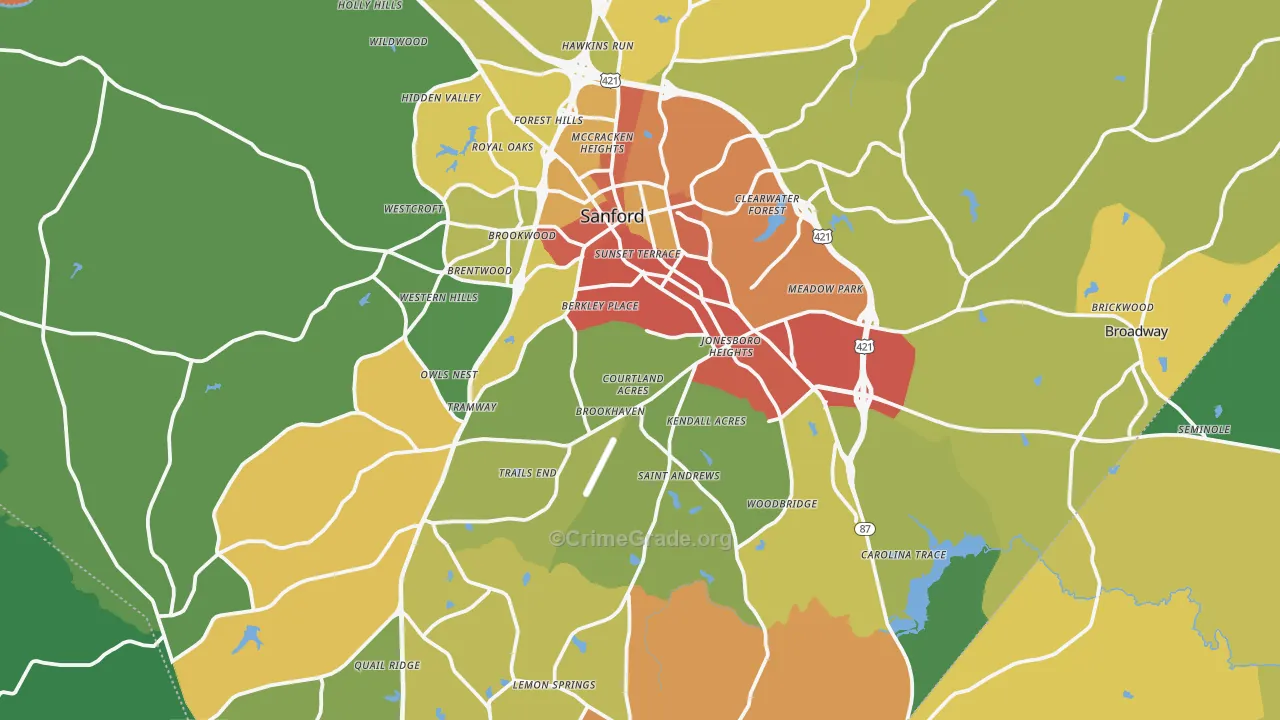 Lee County, NC Map of Burglary Rates