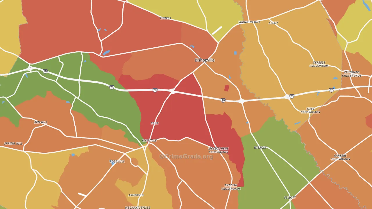 Lee County, SC Map of Burglary Rates