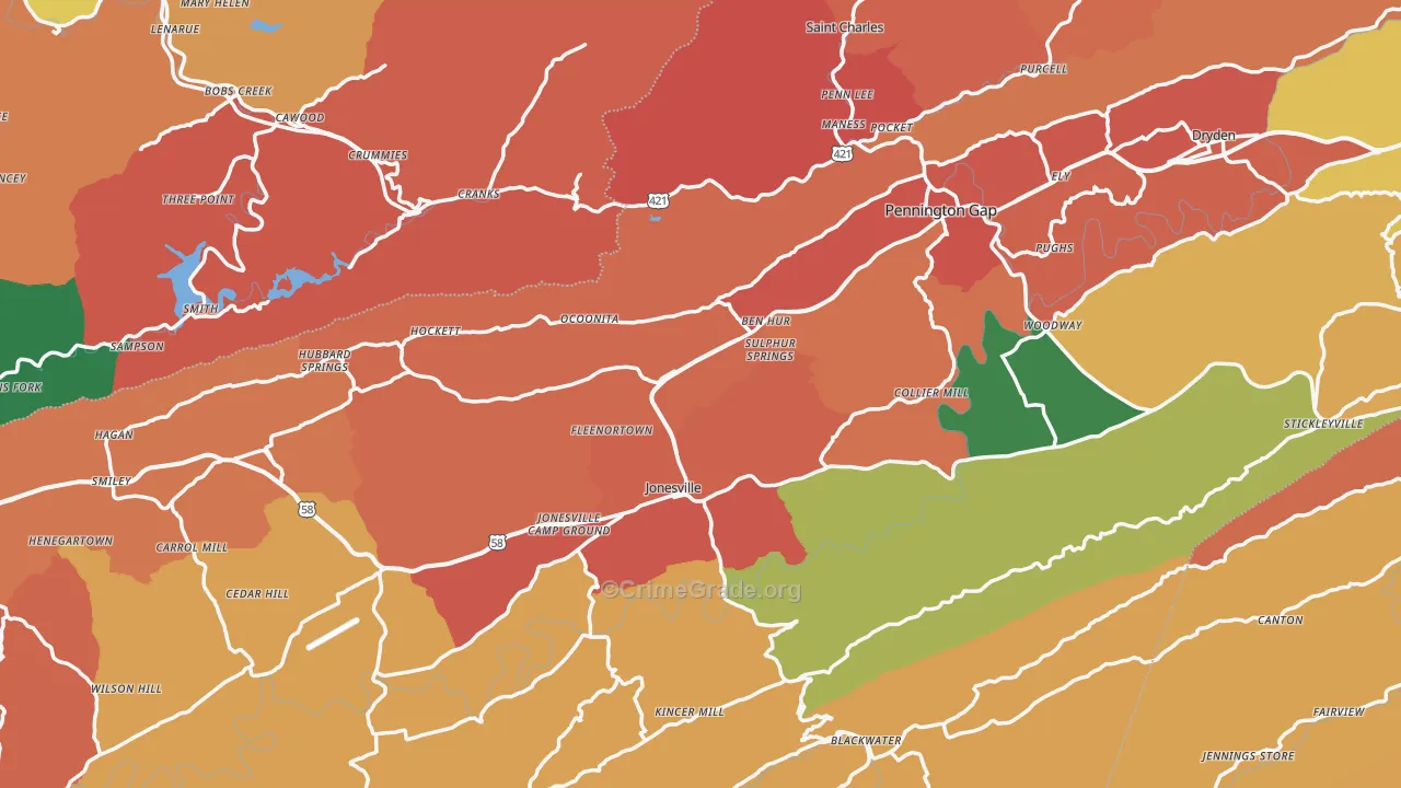 Lee County, VA Map of Burglary Rates